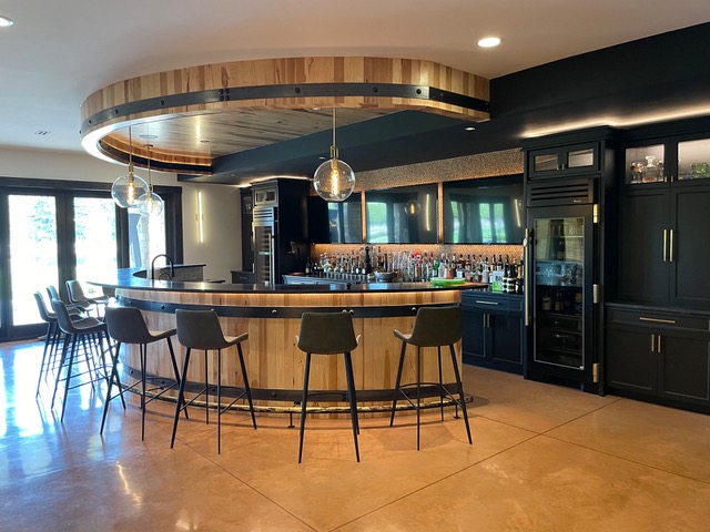 beautiful bar with kitchen stools